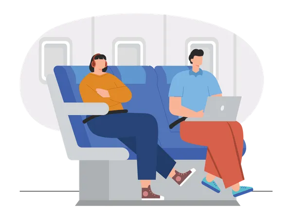 Homme travaillant dans un avion  Illustration