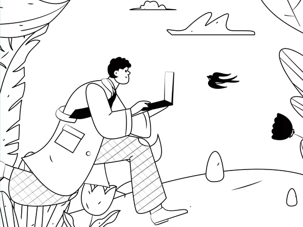 Homme travaillant en vacances  Illustration