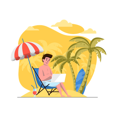 Homme travaillant en vacances  Illustration