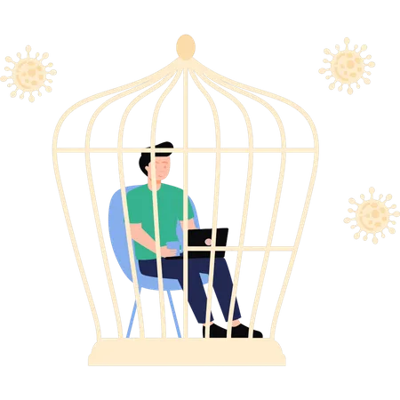 Homme travaillant en confinement  Illustration