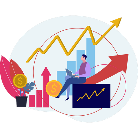 Homme travaillant sur un graphique d'affaires  Illustration