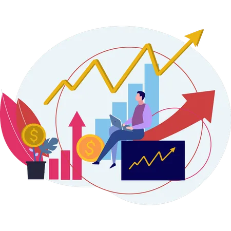 Homme travaillant sur un graphique d'affaires  Illustration