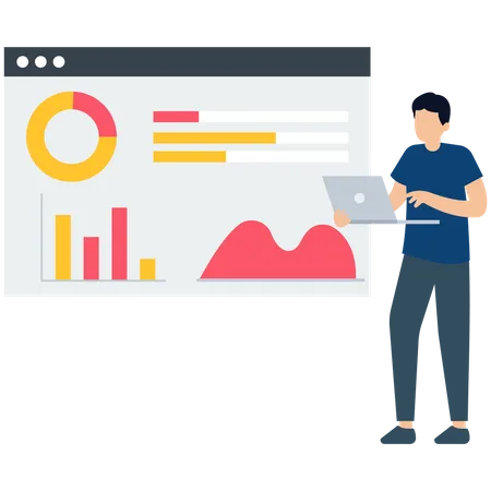 Homme travaillant sur l’analyse du marché  Illustration