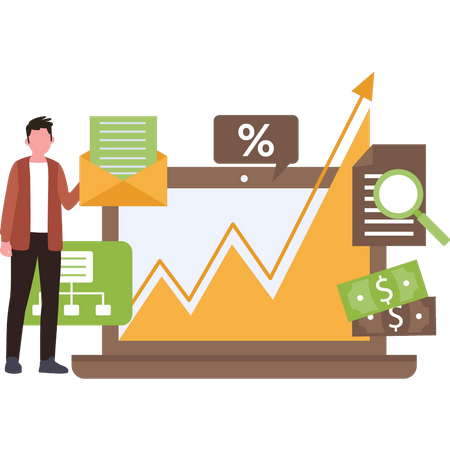 Homme travaillant sur le graphique d’analyse  Illustration