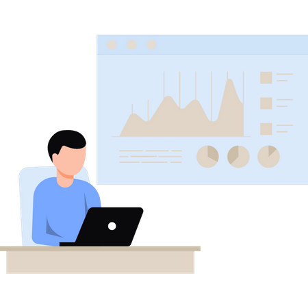 Homme travaillant sur le graphique d’analyse  Illustration