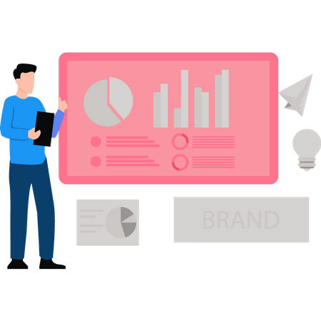 Homme travaillant sur un tableau d'analyse  Illustration