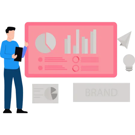 Homme travaillant sur un tableau d'analyse  Illustration