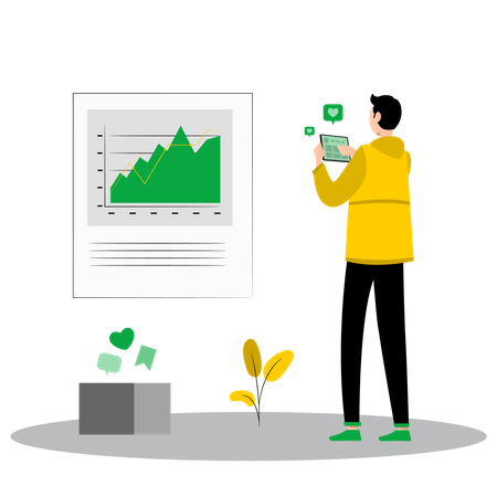 Homme travaillant sur l’analyse marketing  Illustration