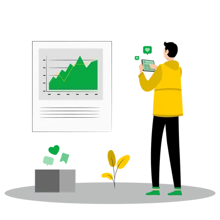 Homme travaillant sur l’analyse marketing  Illustration