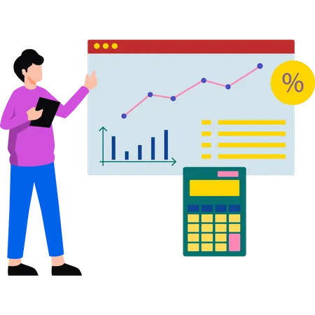 Homme travaillant sur un graphique analytique  Illustration