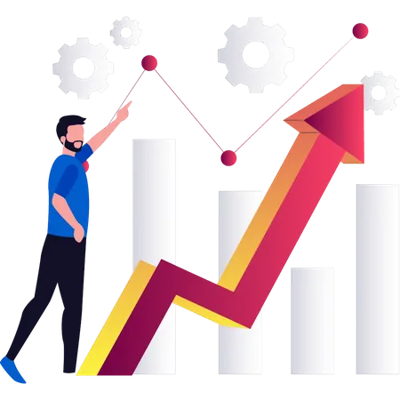 Homme travaillant sur l'analyse commerciale  Illustration