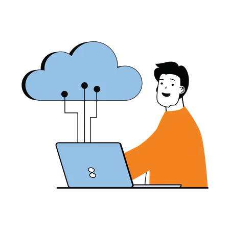 Homme travaillant sur le cloud  Illustration