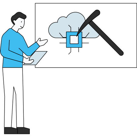 Homme travaillant sur le cloud mining  Illustration