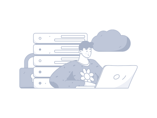 Homme travaillant sur un serveur cloud  Illustration