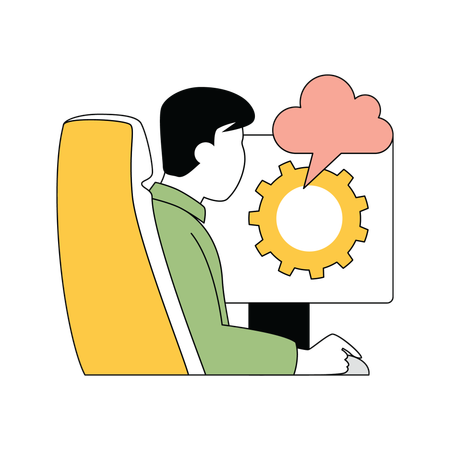 Homme travaillant sur le paramètre cloud  Illustration