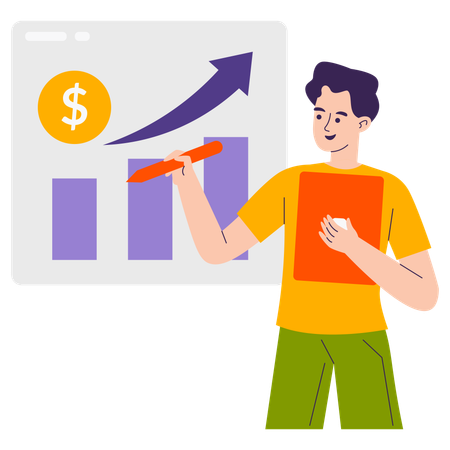 Homme travaillant sur des documents financiers  Illustration