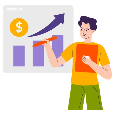 Homme travaillant sur des documents financiers  Illustration