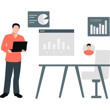 Homme travaillant sur des graphiques mathématiques  Illustration