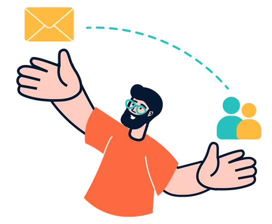 Homme travaillant sur le marketing par courrier électronique  Illustration