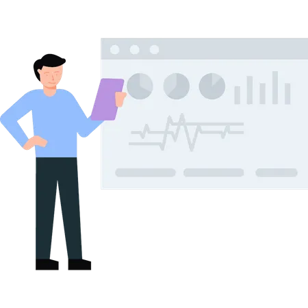 Homme travaillant sur une présentation commerciale  Illustration