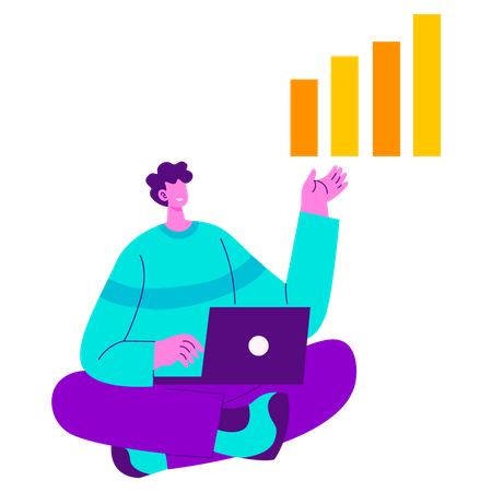 Homme travaillant sur l'analyse des données statistiques  Illustration