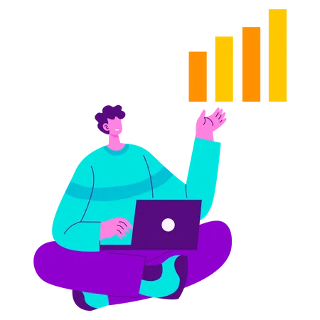 Homme travaillant sur l'analyse des données statistiques  Illustration