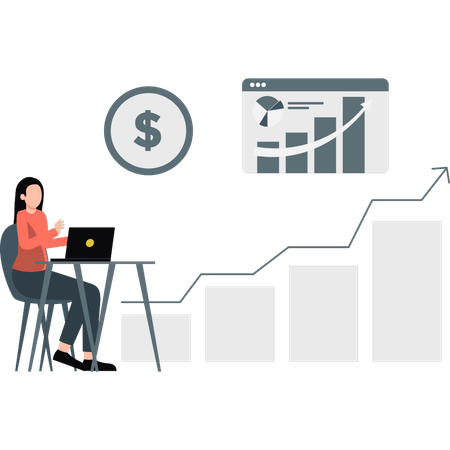 Homme travaillant sur l’analyse de la croissance du marché  Illustration