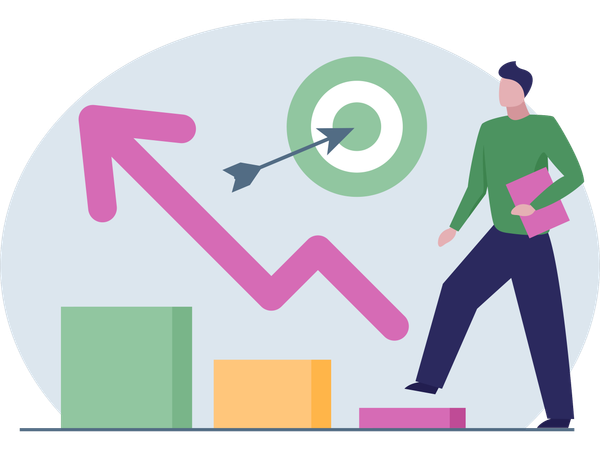 Homme travaillant sur son évolution de carrière  Illustration