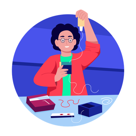 Un homme travaillant sur l'innovation  Illustration