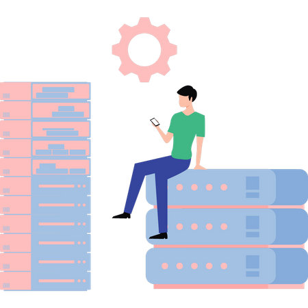 Homme travaillant sur une base de données  Illustration