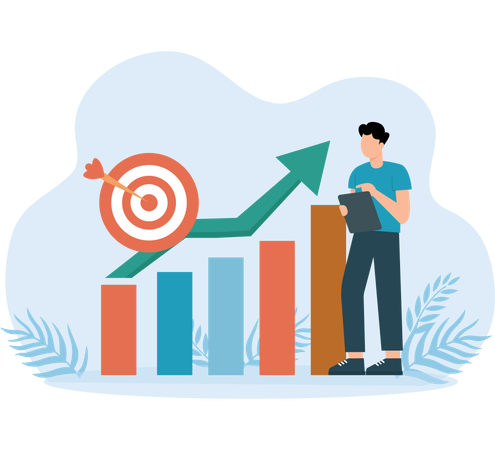 Homme travaillant sur un objectif de croissance  Illustration