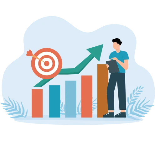 Homme travaillant sur un objectif de croissance  Illustration