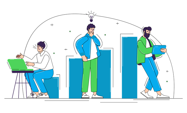 Homme travaillant sur la croissance de l'entreprise  Illustration