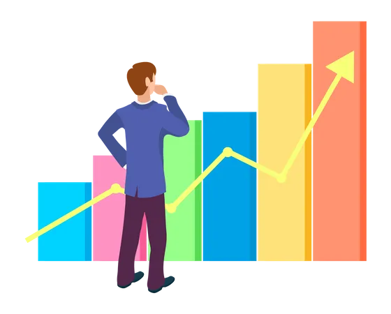 Homme travaillant sur la croissance de l'entreprise  Illustration