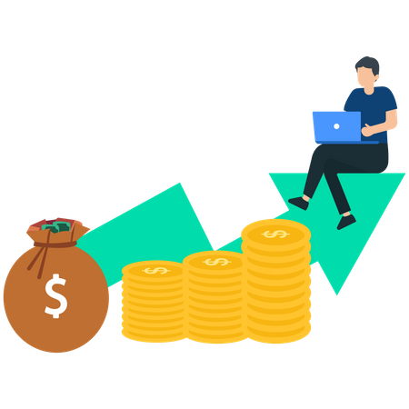 Homme travaillant sur la croissance des revenus  Illustration