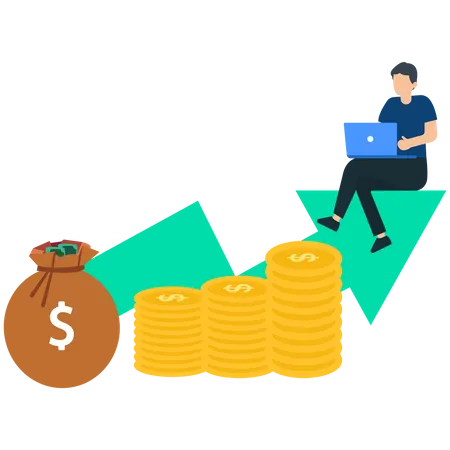 Homme travaillant sur la croissance des revenus  Illustration