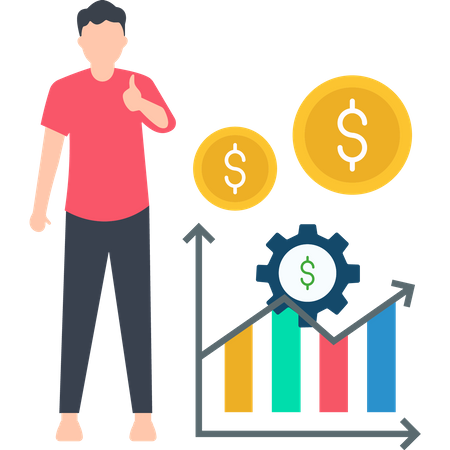 Homme travaillant sur la croissance des revenus  Illustration