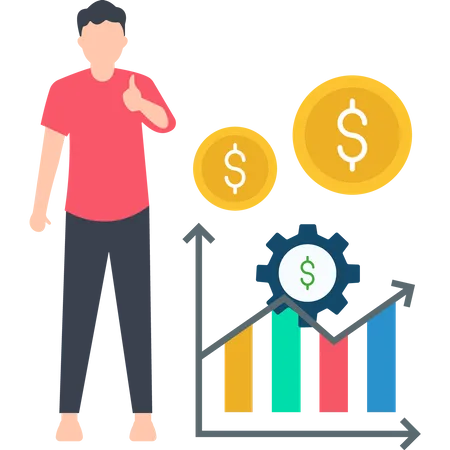 Homme travaillant sur la croissance des revenus  Illustration