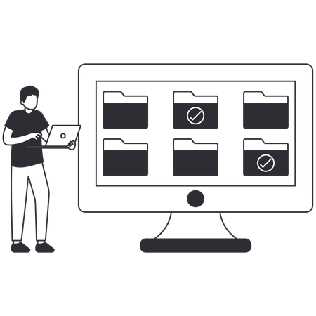 Homme travaillant sur la gestion des dossiers  Illustration