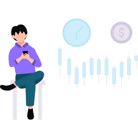 Homme travaillant sur la gestion du temps en dollars  Illustration