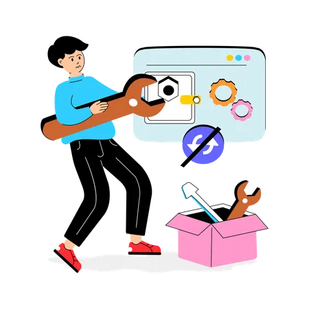 Homme travaillant sur la maintenance du site Web  Illustration