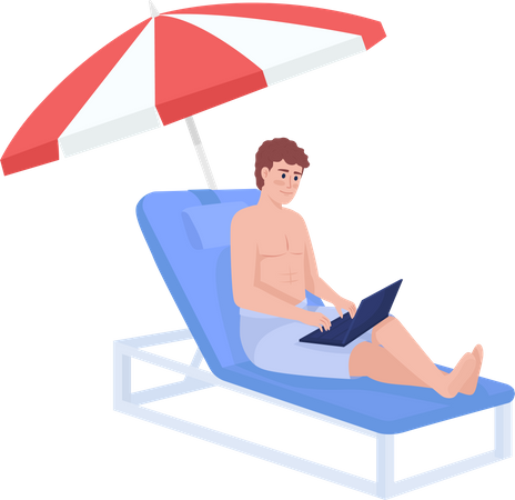 Homme travaillant sur la plage  Illustration