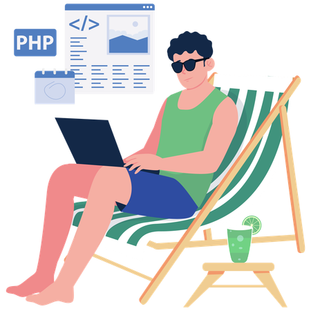 Homme travaillant sur la plage  Illustration