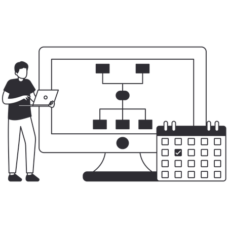 Homme travaillant sur la planification du projet  Illustration