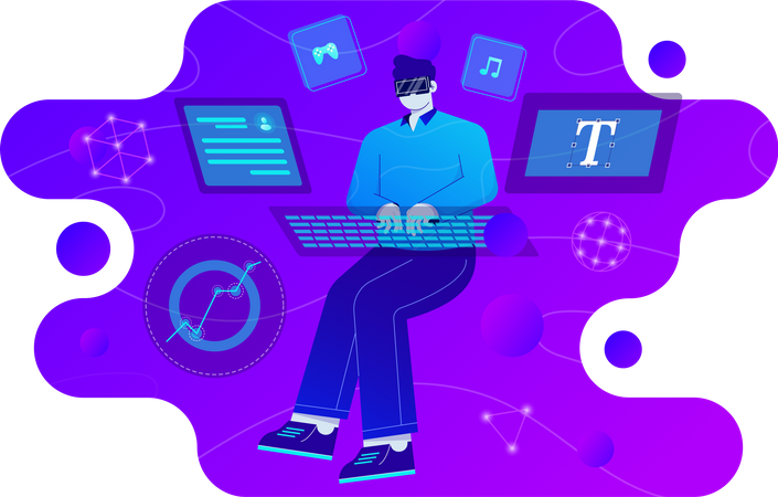 Homme travaillant sur la technologie Metaverse  Illustration