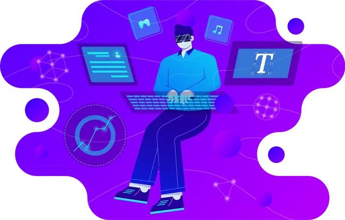 Homme travaillant sur la technologie Metaverse  Illustration