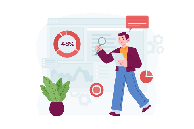 Homme travaillant sur l'analyse des données  Illustration