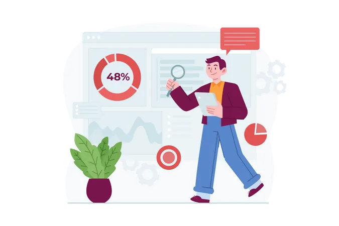 Homme travaillant sur l'analyse des données  Illustration