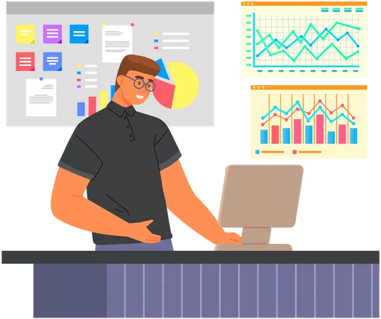 Homme travaillant sur l'analyse des données  Illustration