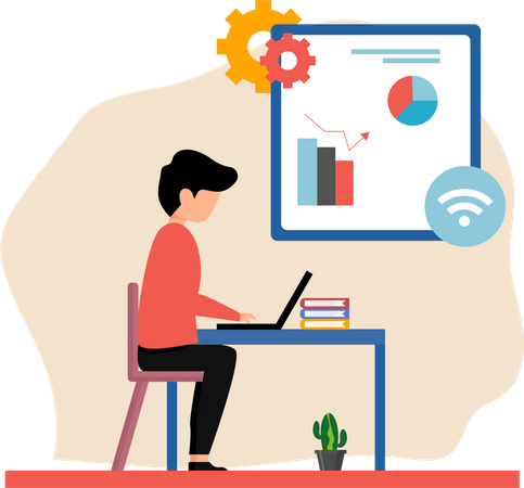 Homme travaillant sur l'analyse des données  Illustration